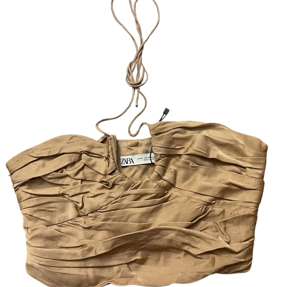 Zara Satin‎ Effect Draped Halter Top NWT Size M